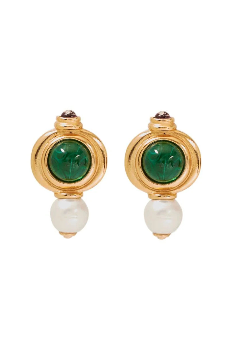 EMERALD AND PERALS GOLD STUD EARRINGS | Ben Amun | CULT MIA | CULT MIA UK LTD
