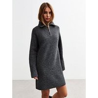 New Look Grey Knitted Half Zip Mini Jumper Dress - Dark Grey, Dark Grey, Size M, Women | Very (UK)