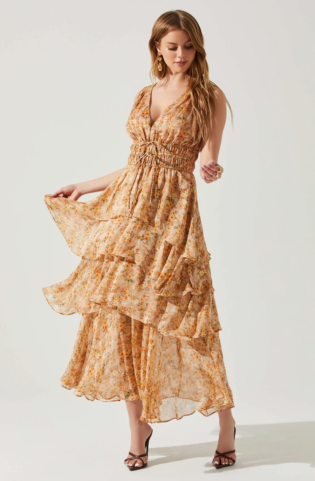 Kali Sleeveless Smocked Waist Floral Maxi Dress | ASTR The Label (US)