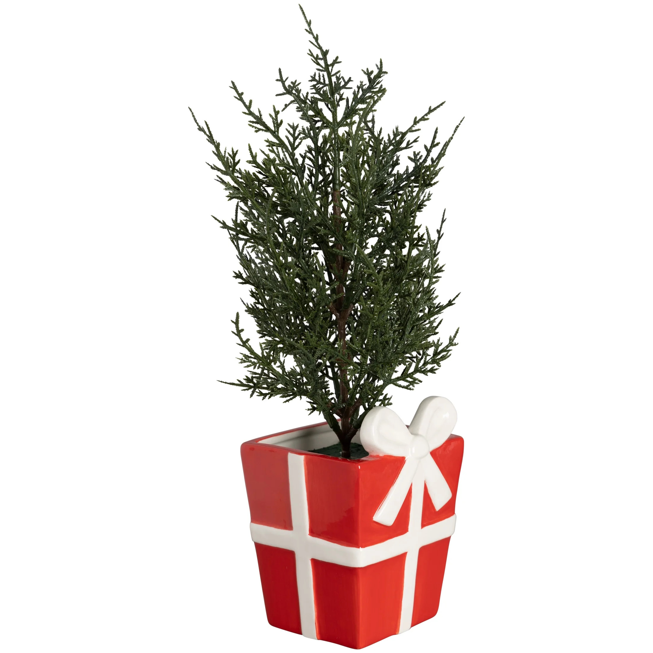 Pine Tree with Red and White Present Base Tabletop Decor, 17 in, by Holiday Time | Walmart (US)