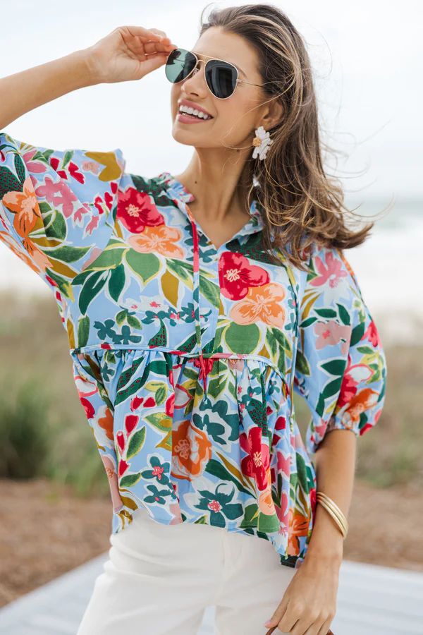 All On You Light Blue Floral Blouse | The Mint Julep Boutique