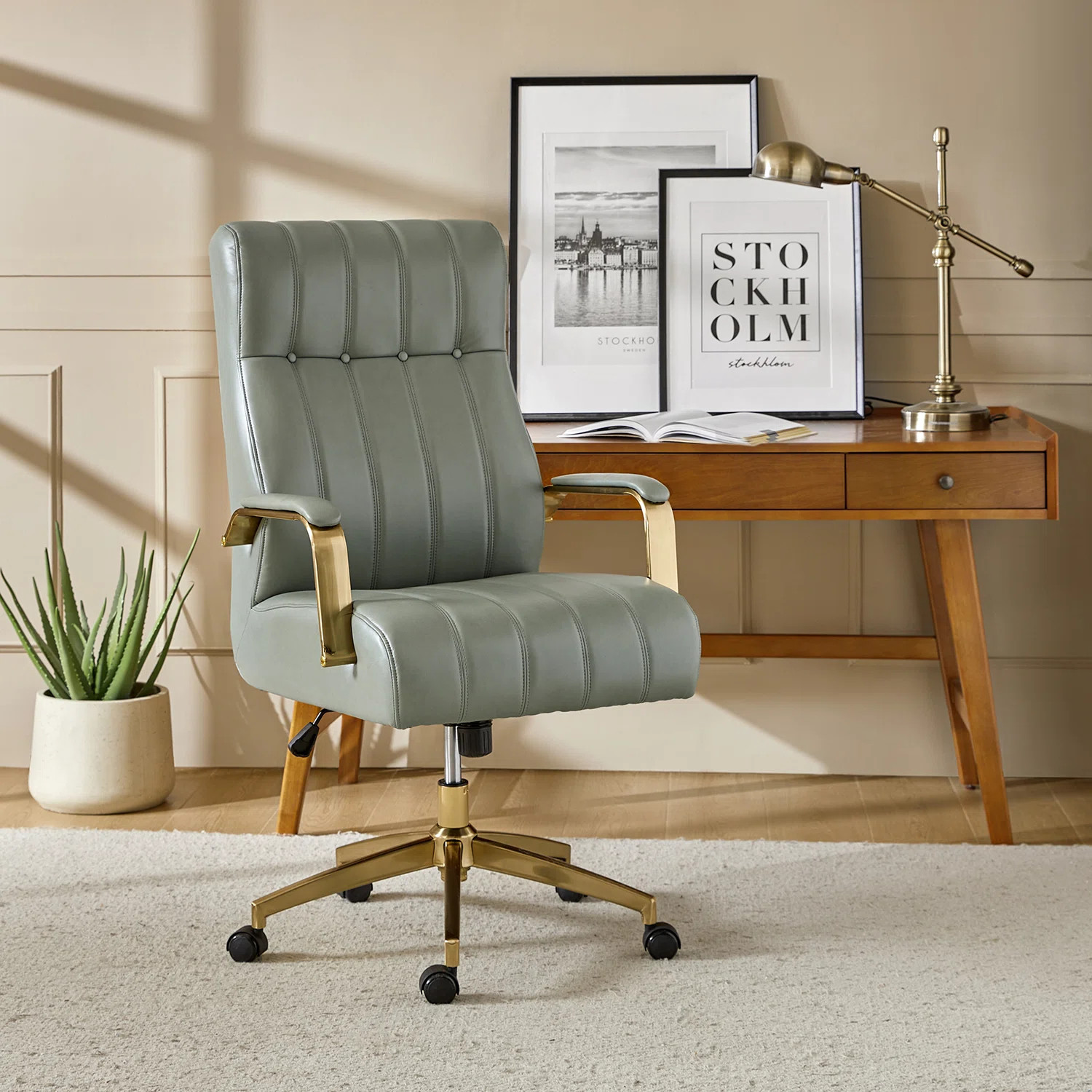 Leipzig 47'' H Mid-century Modern Leather Ergonomic Executive Chair with Tufted and High Back | Wayfair North America