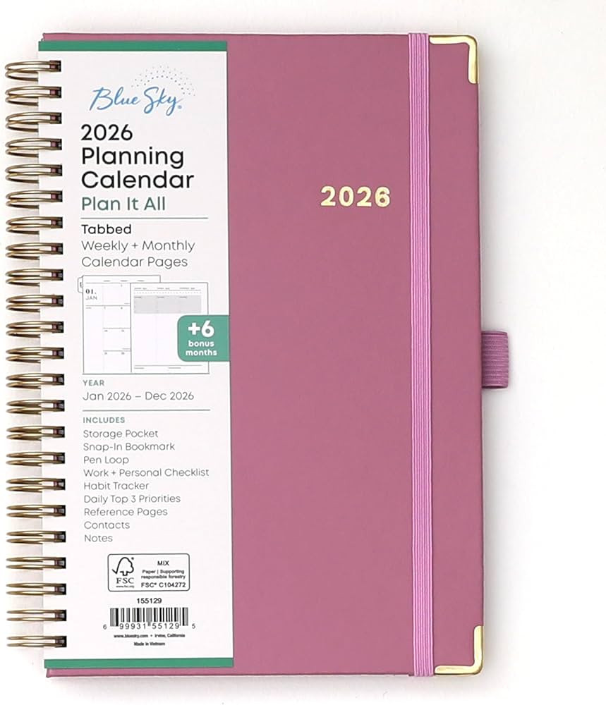 Blue Sky 2026 Weekly and Monthly Planner Calendar, January 2026 - December 2026, 5" x 8", Faux Le... | Amazon (US)