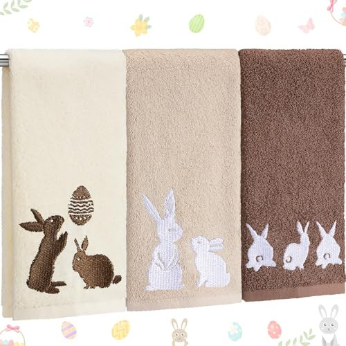Fanfanwin Easter Hand Towels Set of 3 Embroidered Easter Bunny Kitchen Towel 100% Cotton 14 x 29 Inch Easter Bath Hand Towels Decorative Dish Towels Bathroom Towels for Drying Cleaning Cooking | Amazon (US)