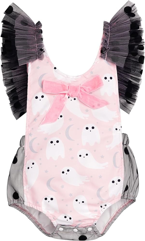ODIZLI Baby Girls Halloween Tulle Romper Bodysuit Flutter Sleeve One Piece Backless Infant Hallow... | Amazon (US)