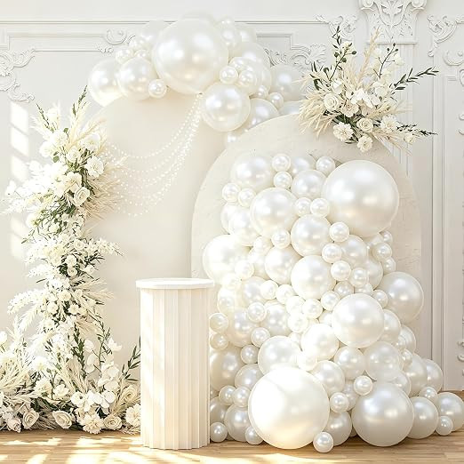 108Pcs Double Stuffed White Pearl Balloon Garland Arch Kit | Amazon (US)