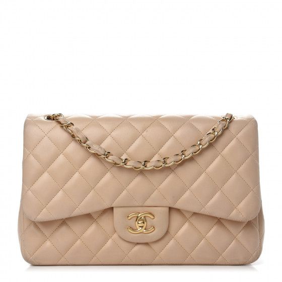 CHANEL Lambskin Quilted Jumbo Double Flap Beige Clair | Fashionphile
