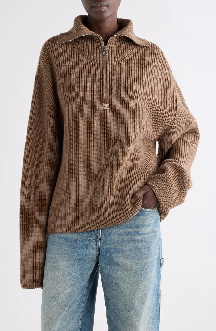 Courrèges Trucker Wool Rib Half Zip Sweater | Nordstrom | Nordstrom