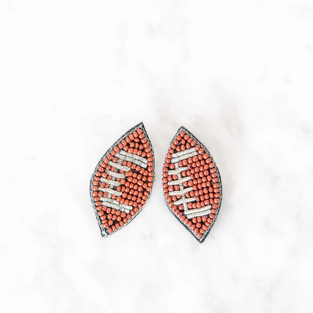 Beaded Football Stud Earrings | Golden Thread