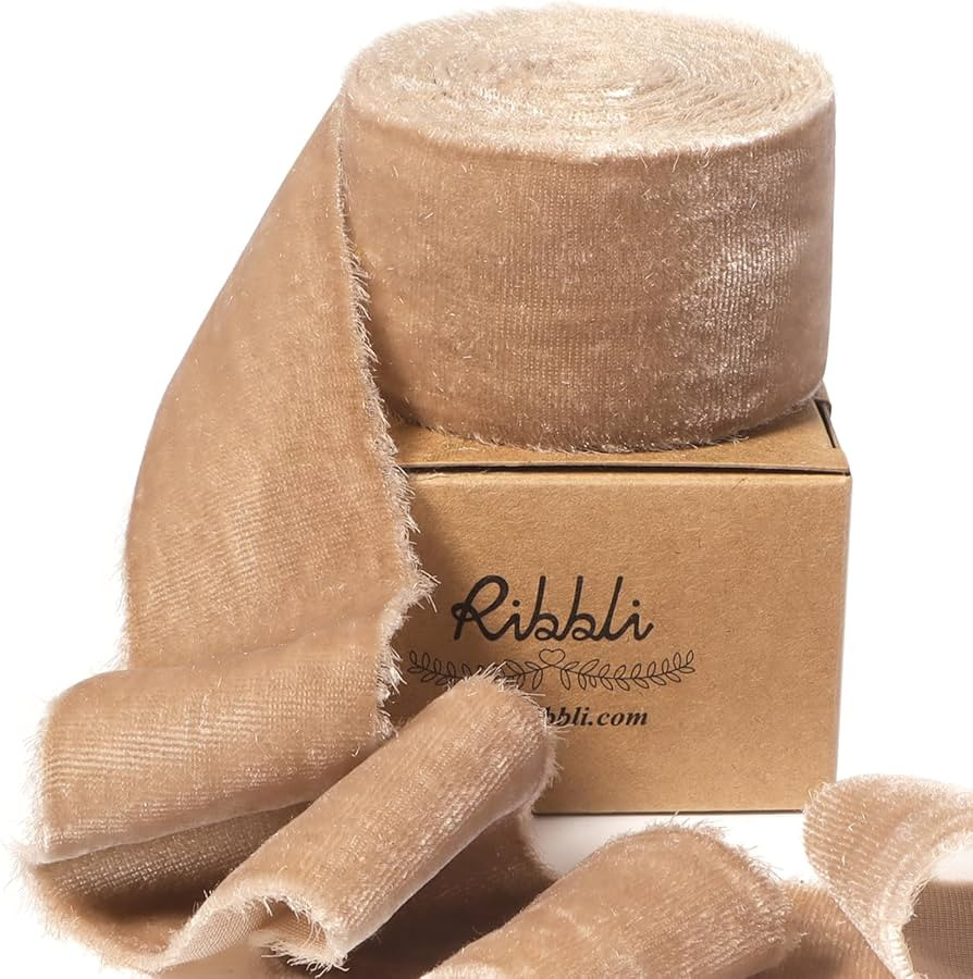 Ribbli Camel Velvet Ribbon 1.5 Inch Handmade Frayed Vintage Christmas Ribbon for Gift Wrapping Ch... | Amazon (US)