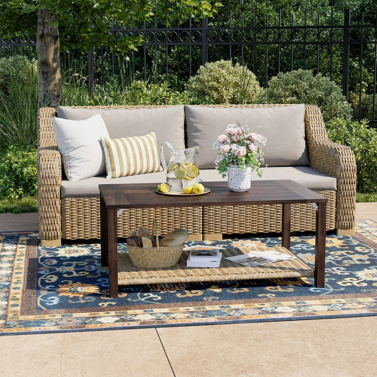 Bifanuo 3-Pieces Outdoor Patio Furniture Set, Wicker Loveseat and Coffee Table Set, with Grey Cus... | Walmart (US)