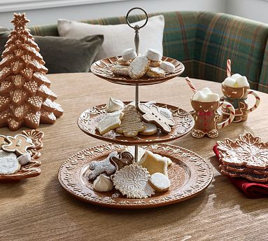 Gingerbread Stoneware Tiered Stand | Pottery Barn (US)