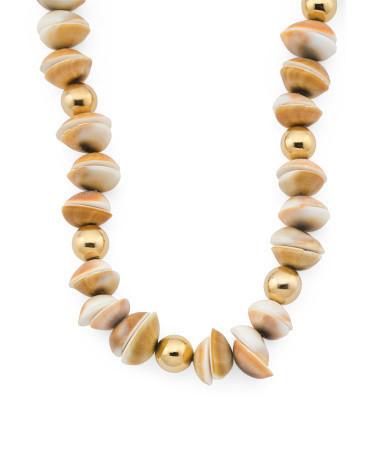 Faux Shell Beaded Necklace, Gold | TJ Maxx