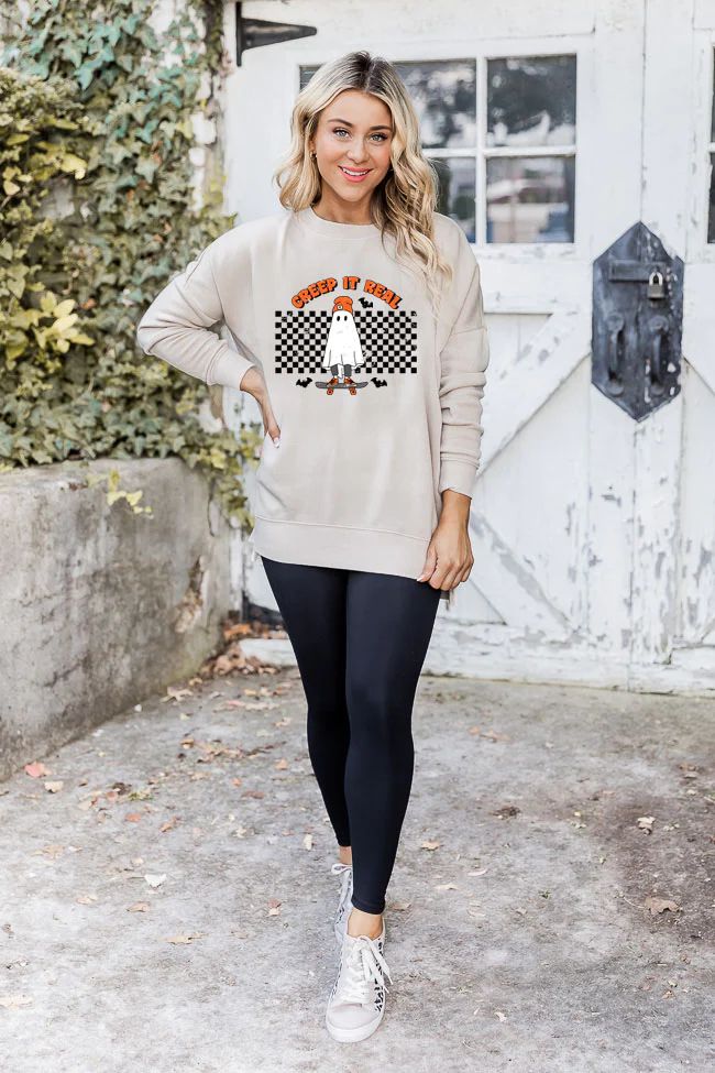 Creep It Real Light Tan Graphic Sweatshirt | Pink Lily