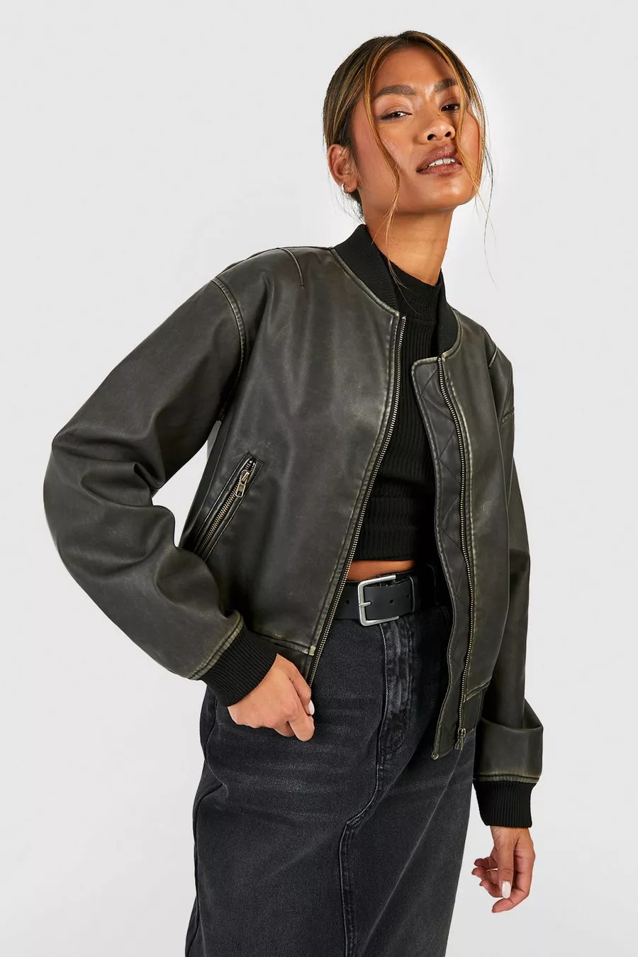 Bomber oversize vintage en similicuir | Boohoo.com (FR)