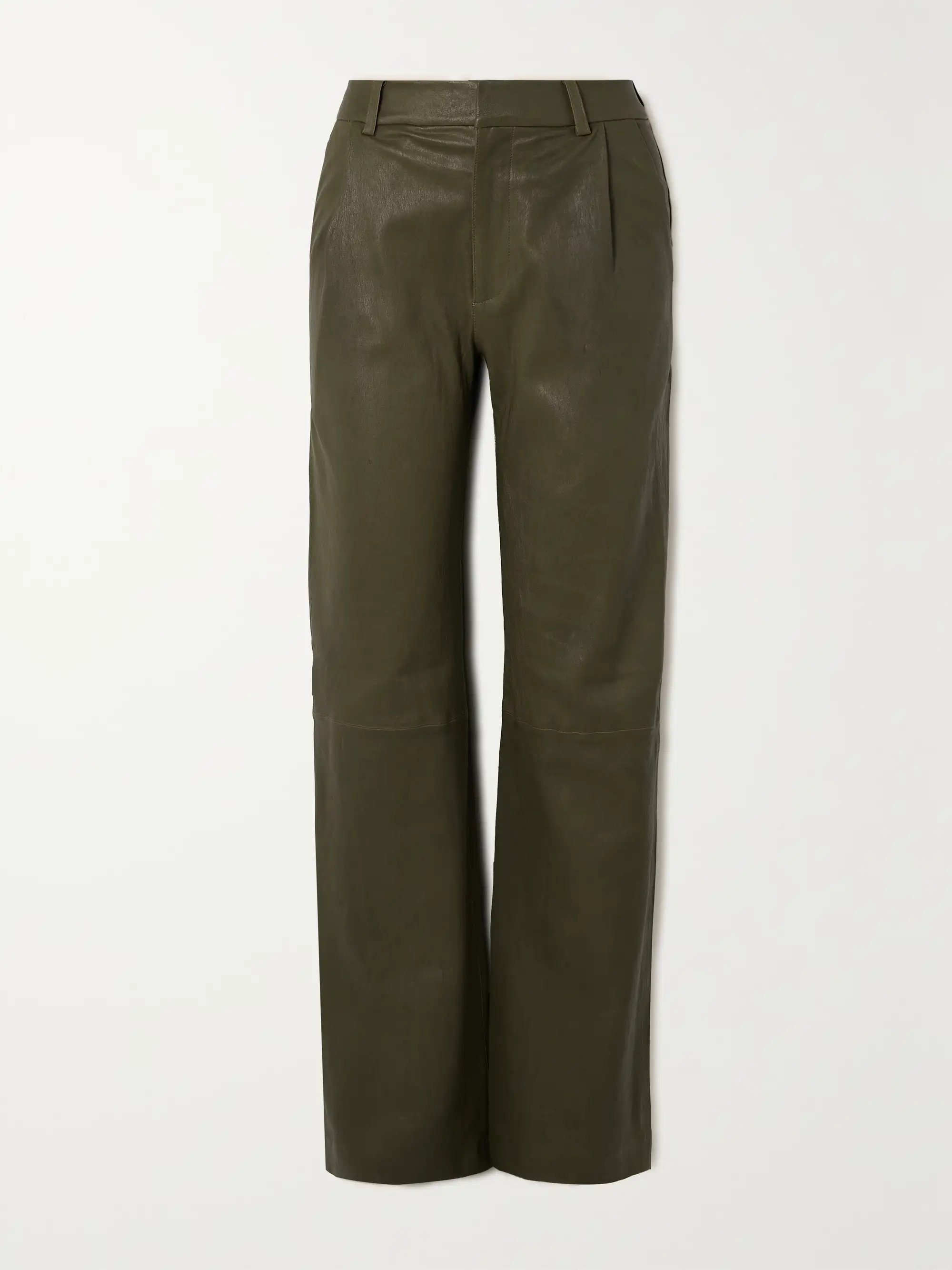 Pleated leather straight-leg pants | NET-A-PORTER (US)