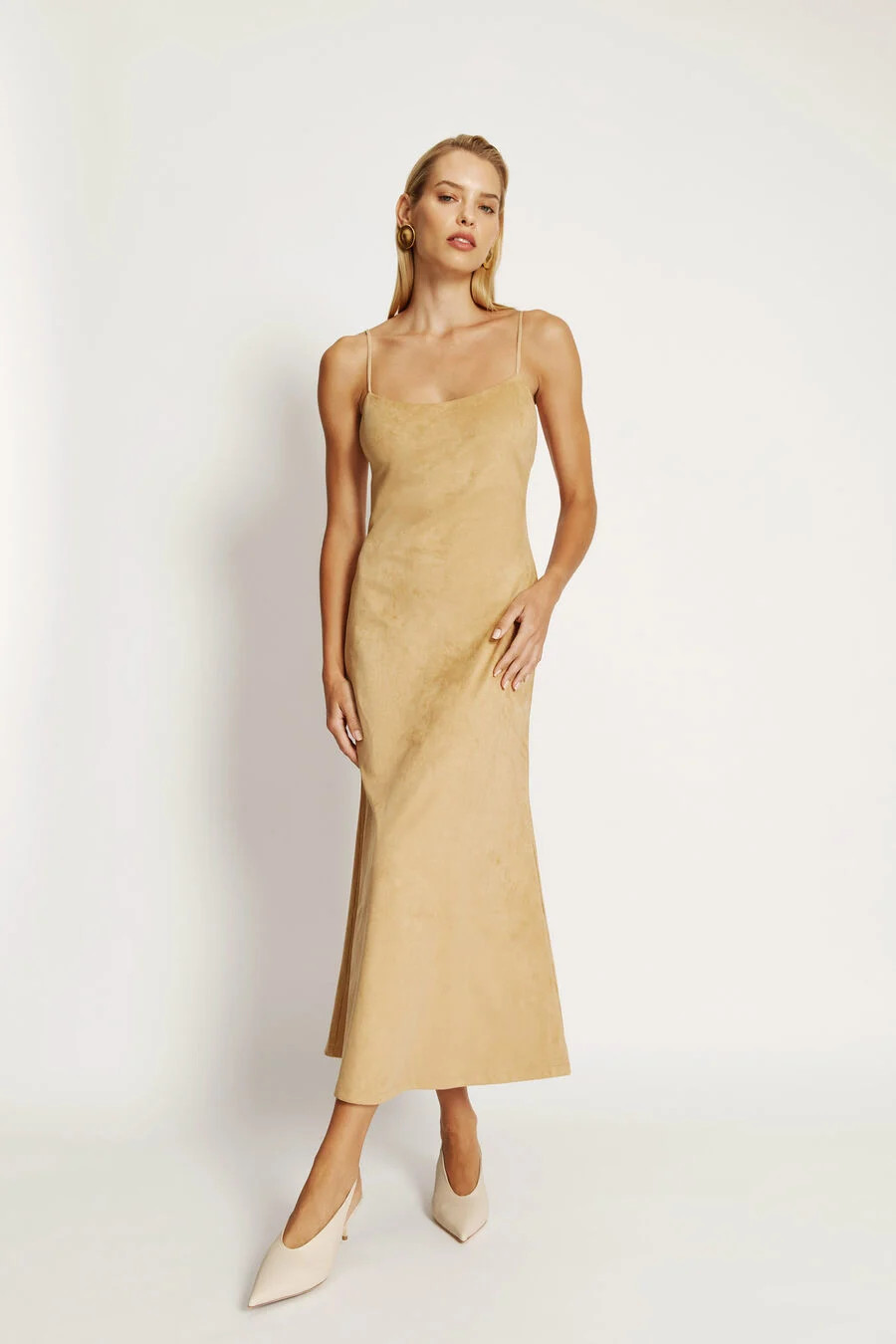 nadira vegan suede dress in soft camel | Bardot (US)