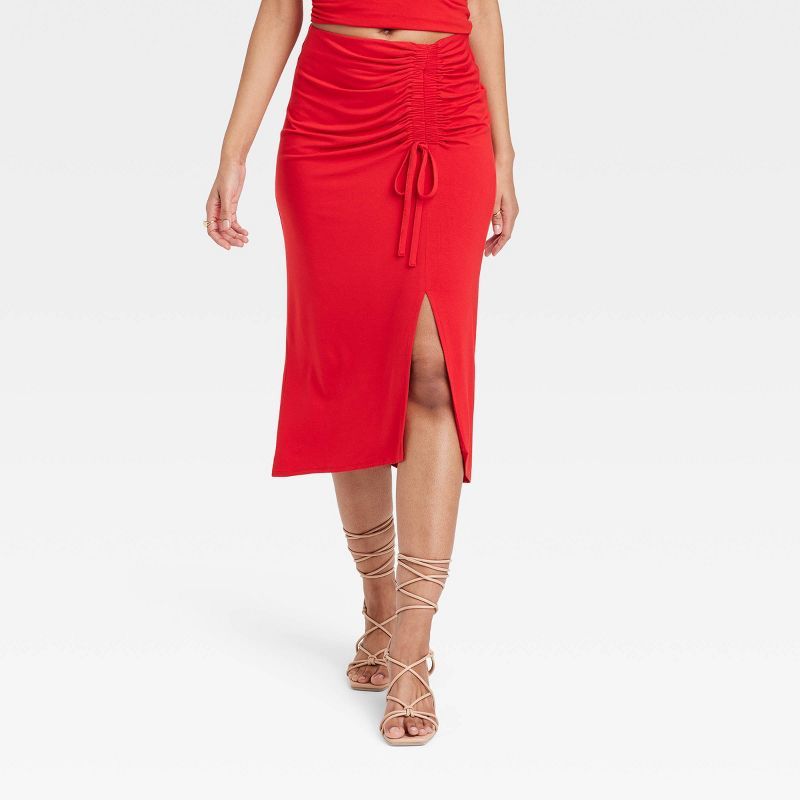 Women's Midi Ruched Knit Asymmetrical Skirt - A New Day™ | Target