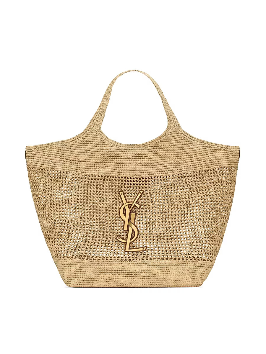 Women's Icare Tote Bag in Raffia - Naturel And Brown Gold | Saks Fifth Avenue