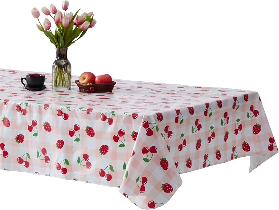 Newbridge Berry Sweet Pink Vinyl Tablecloth with Flannel Backing, 52 x 52 Inch Square, Pink Gingh... | Amazon (US)