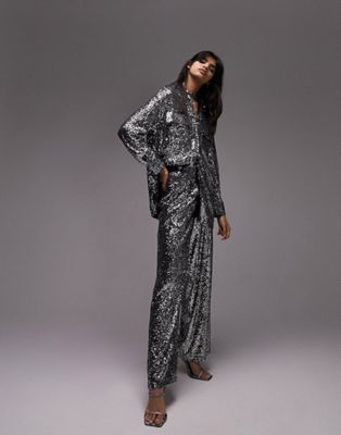Topshop mini sequin pants and shacket set in silver | ASOS (Global)