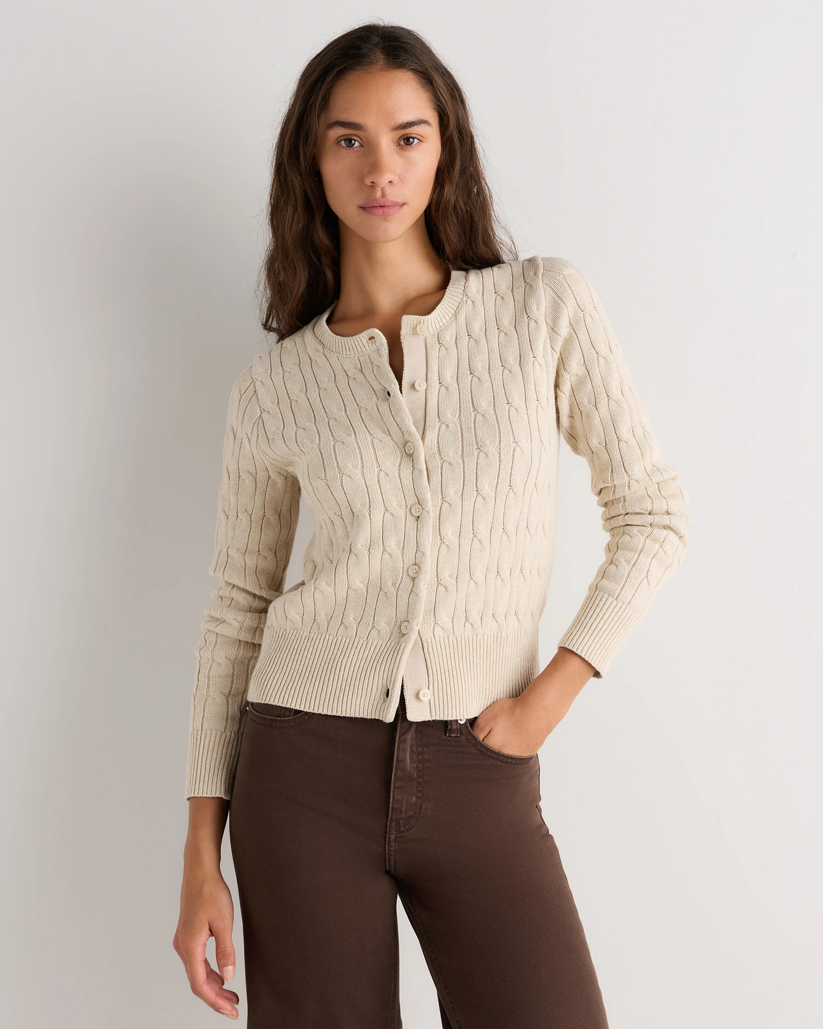 100% Organic Cotton Cable Crew Cardigan | Quince