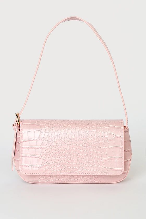 Croc and Roll Pink Crocodile Embossed Mini Shoulder Bag | Lulus (US)
