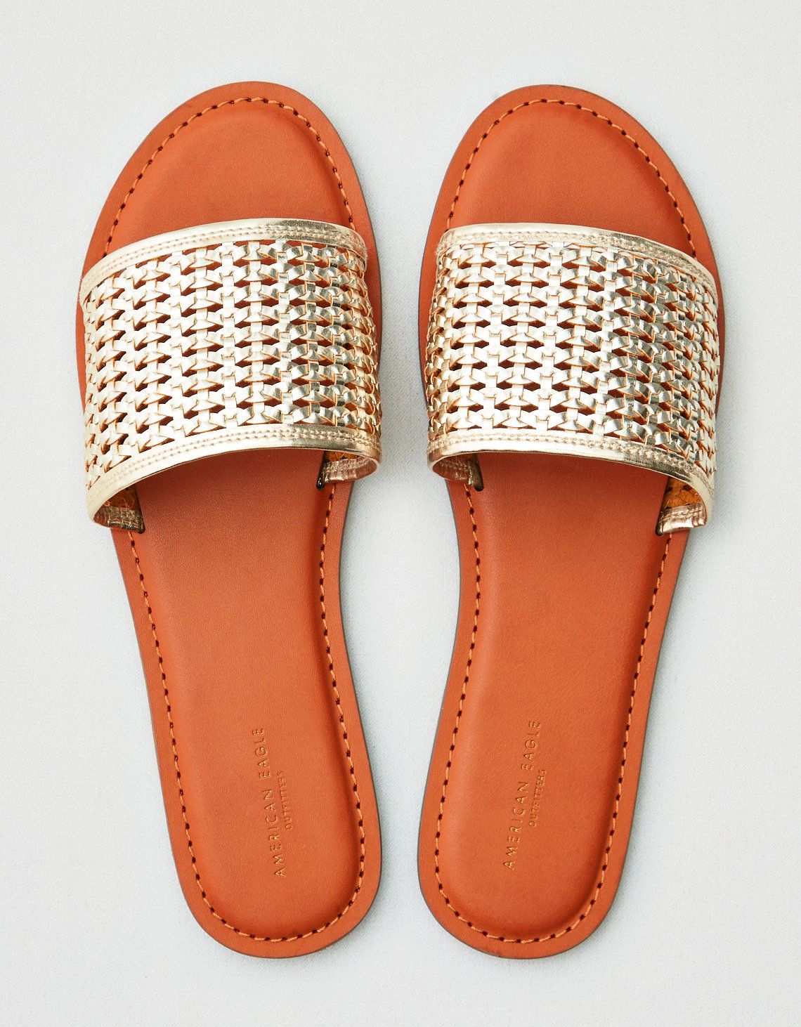 AE Woven Strap Sandal, Gold | American Eagle Outfitters (US & CA)