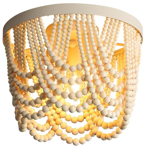 RyaHQ Bohemian Wood Beaded lamp -3 lamp recessed Mounted Ceiling lamp Primary Color Antique Rustic Mini Chandelier for Dining Room, Bedroom, Girl Room，Nursery, Hallway, Entrance, Passageway | Amazon (US)