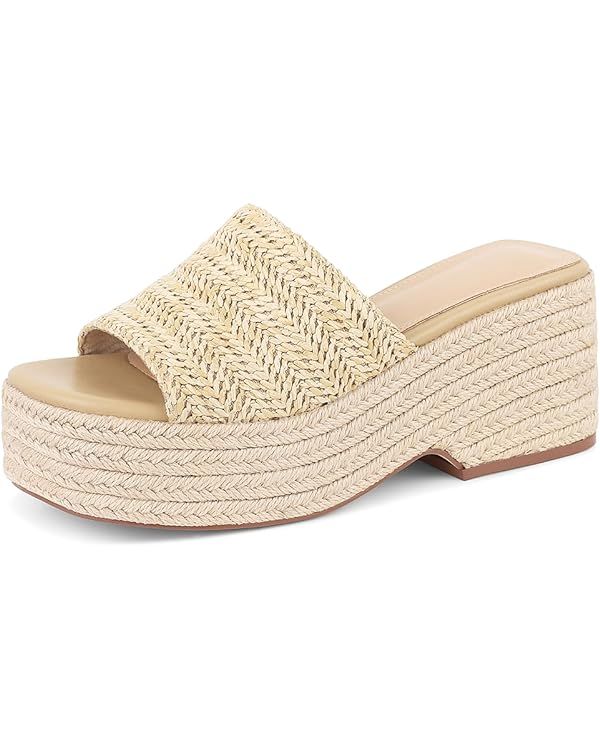 Erocalli Women's Espadrilles Platform Sandals Wedges Slides Sandals Open Toe Fashion Summer Outdo... | Amazon (US)