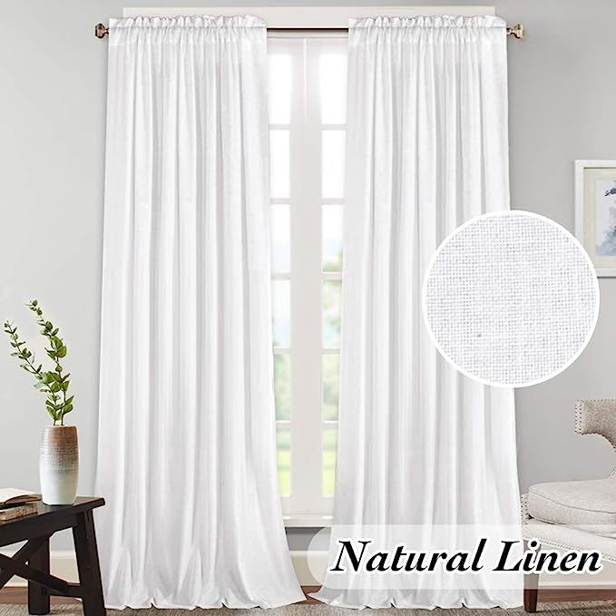 Natural Rich Linen Curtains Semi Sheer for Bedroom/Living Room/Dining | Rod Pocket Textured Flax ... | Amazon (US)