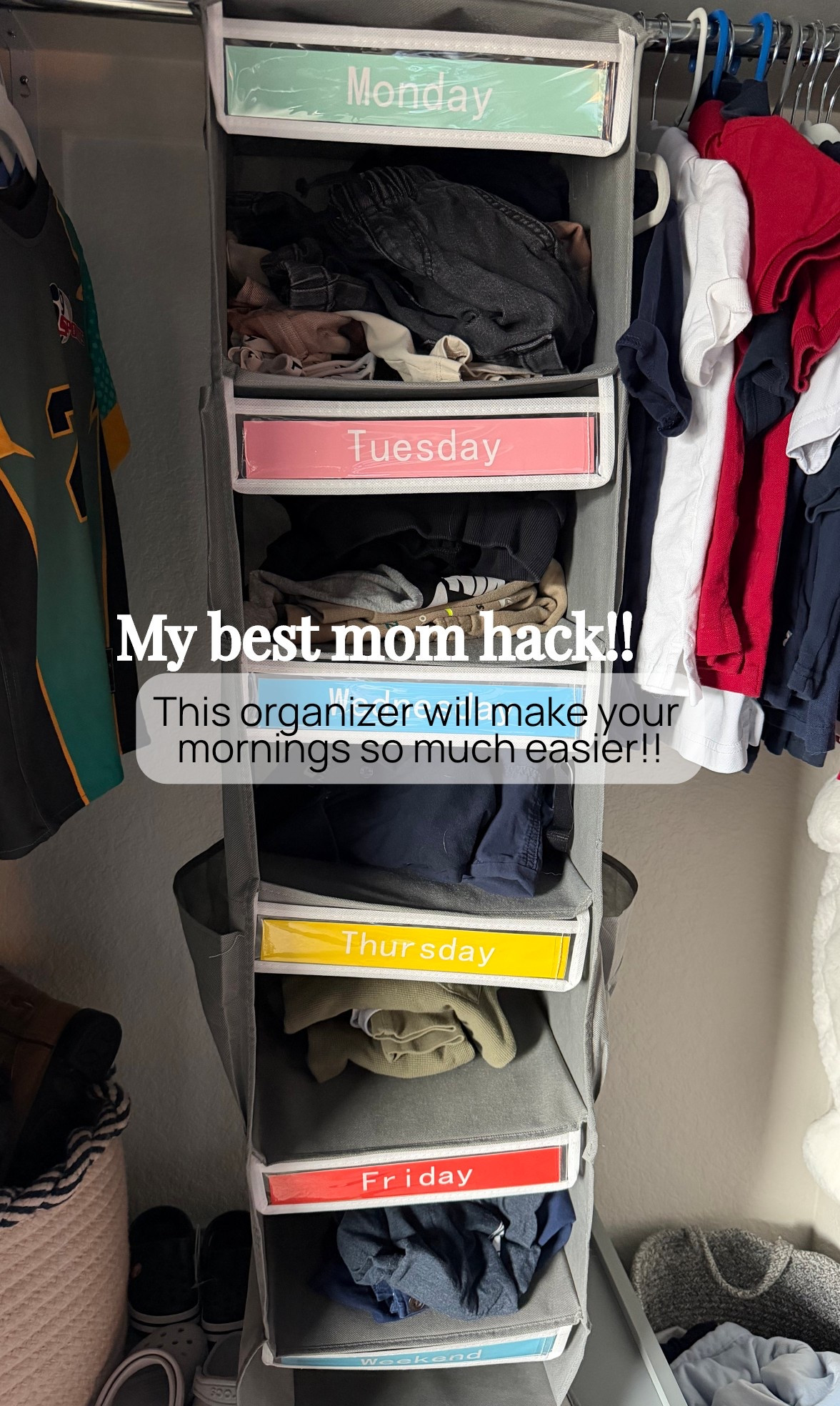 This thing has been a game changer for our mornings! #momhack #momtip #organize #mornings #momlife #kids #kidsroom #kidscloset #elementaryschool 

#LTKmorningroutine #LTKmomlife #LTKKids