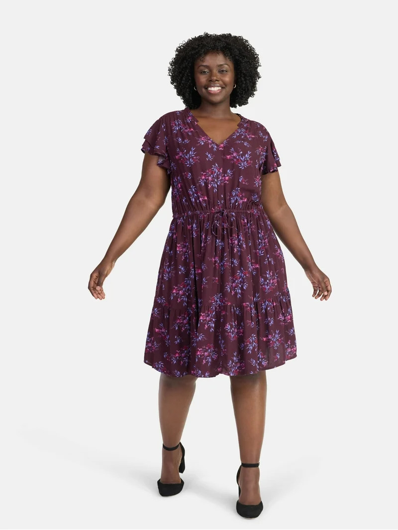 Terra & Sky Women's Plus Size Mini Dress with Flutter Sleeves, Sizes 0X-5X | Walmart (US)