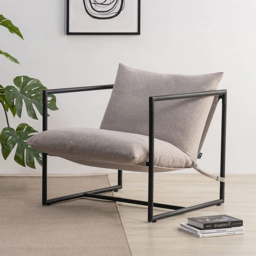 ZINUS Aidan Sling Accent Chair / Metal Framed Armchair with Shredded Foam Cushioning, Oatmeal | Amazon (US)