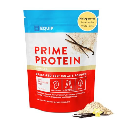 Equip Foods Prime Protein Powder | Clean, Grass Fed Beef Protein Powder | Carnivore Protein Isolate | Paleo, Keto Friendly | Gluten & Dairy Free | Helps Build & Repair Tissue | 30 Servings, Vanilla | Amazon (US)