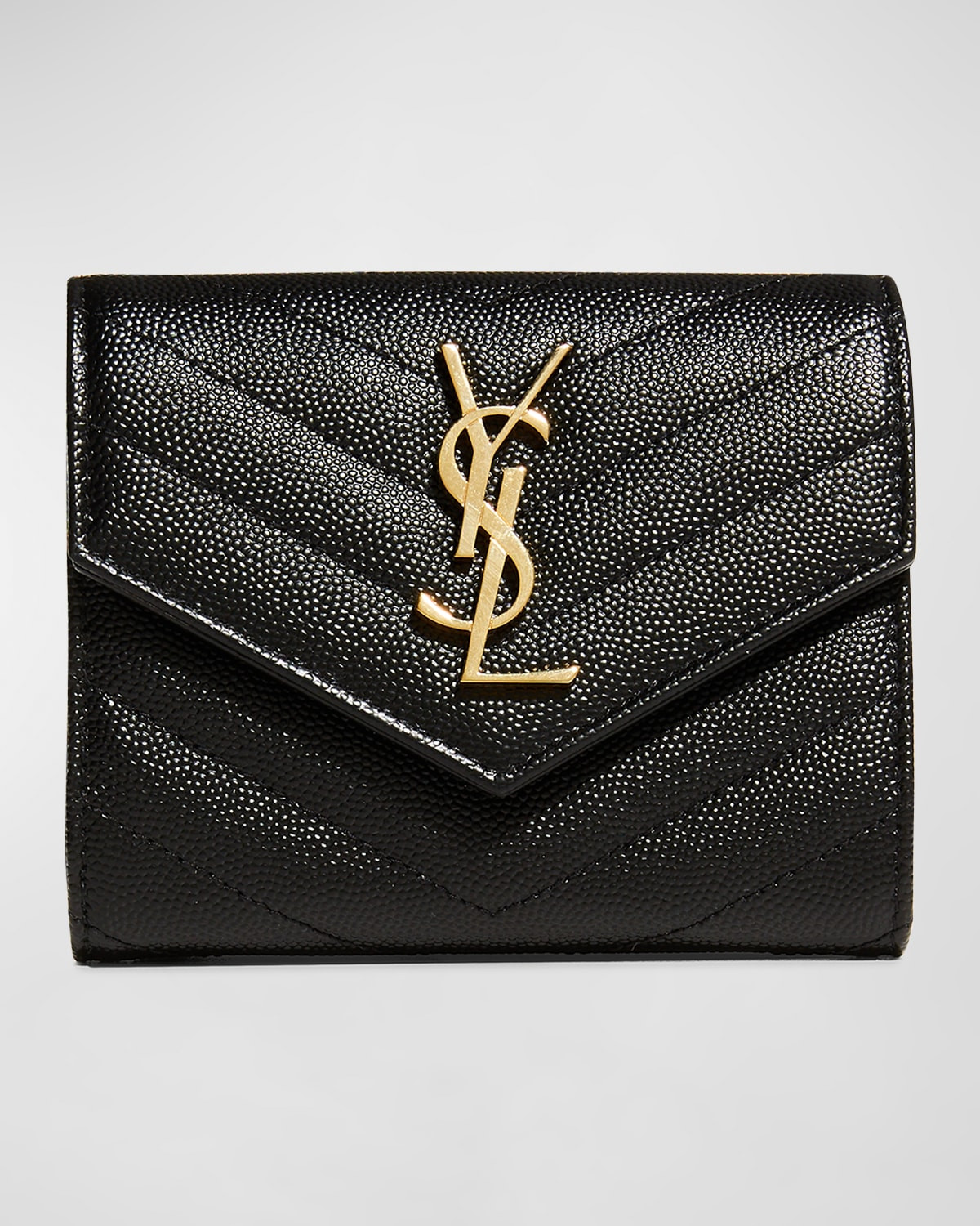 YSL Monogram Trifold Wallet in Grained Leather | Neiman Marcus