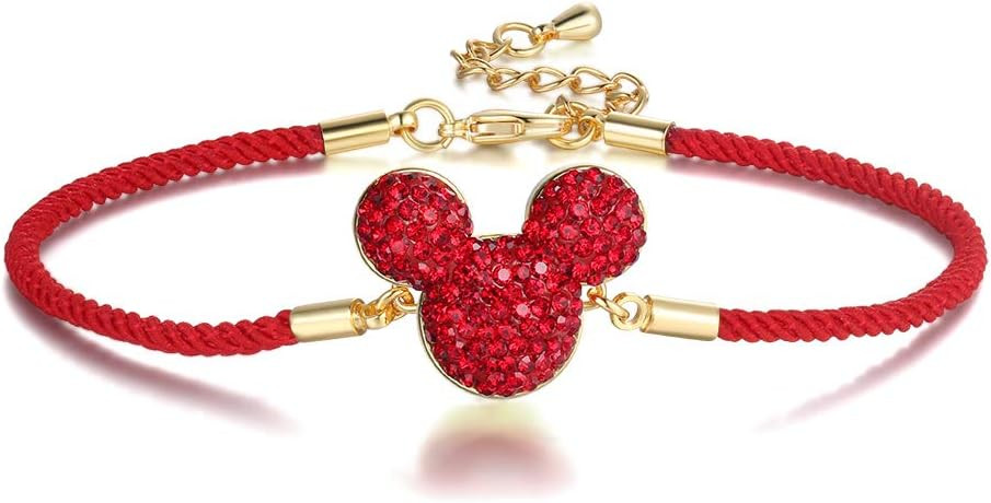 Deelan Fashion Lucky Mickey Crystal Charm Bracelets For Women Red Line Link Bracelet For 18k Gold... | Amazon (US)