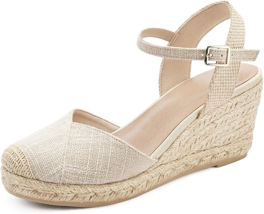 Amazon.com | Qonetic Women's Closed Toe Platform Sandals Summer Buckle Ankle Strap Espadrilles We... | Amazon (US)