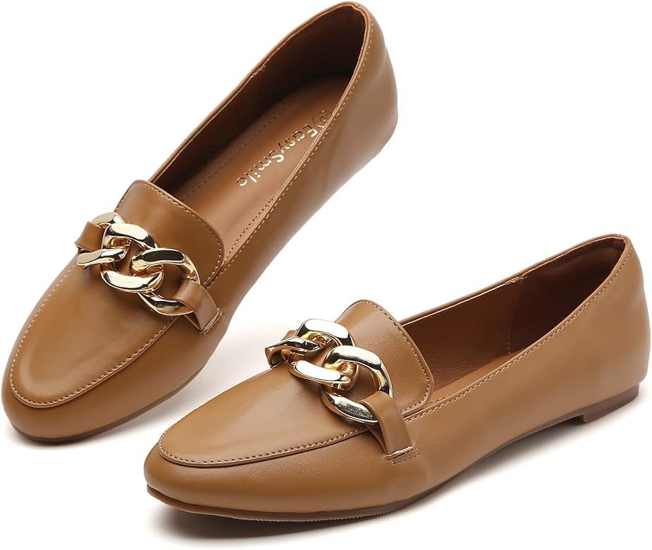 EasySmile Metal Chain Docer Loafers Flat for Women Casual Round Toe Penny Loafers Slip On | Amazon (US)