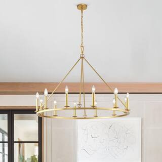 12-Light 40 in. Distressed Gold Wagon Wheel ChandelierbyKAWOTI | The Home Depot