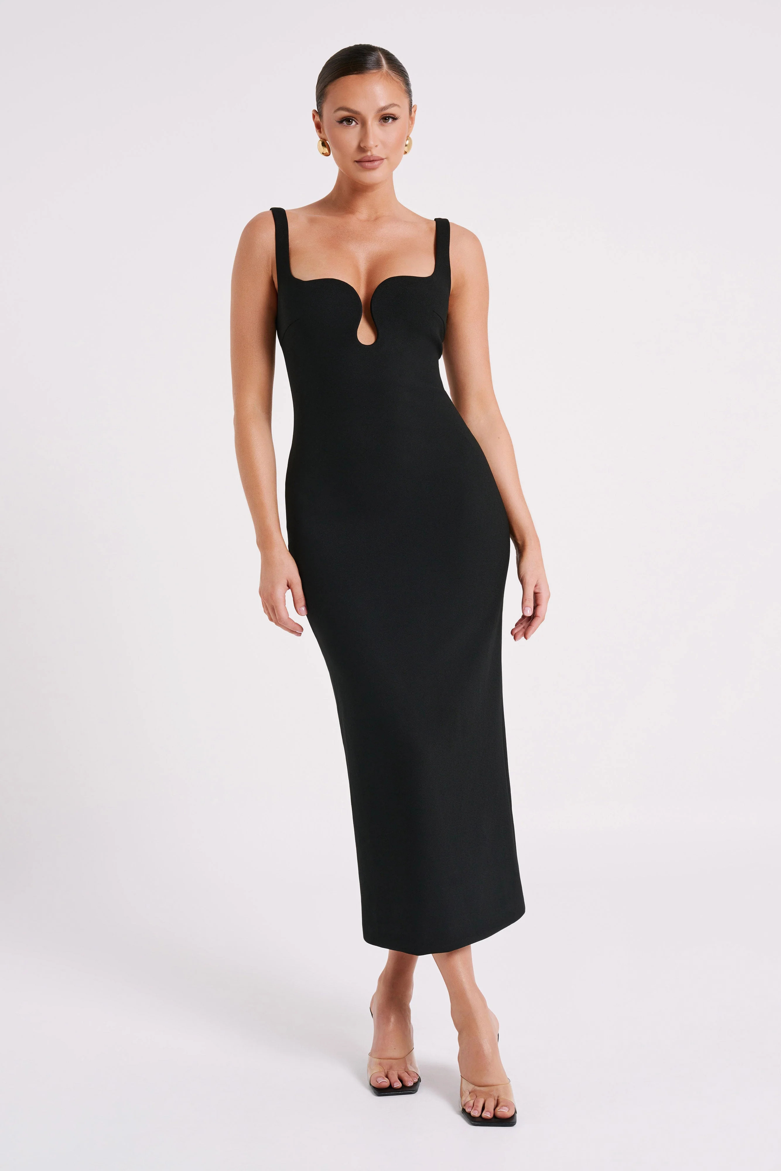 Dimi Scoop Neck Midi Dress - Black | MESHKI US