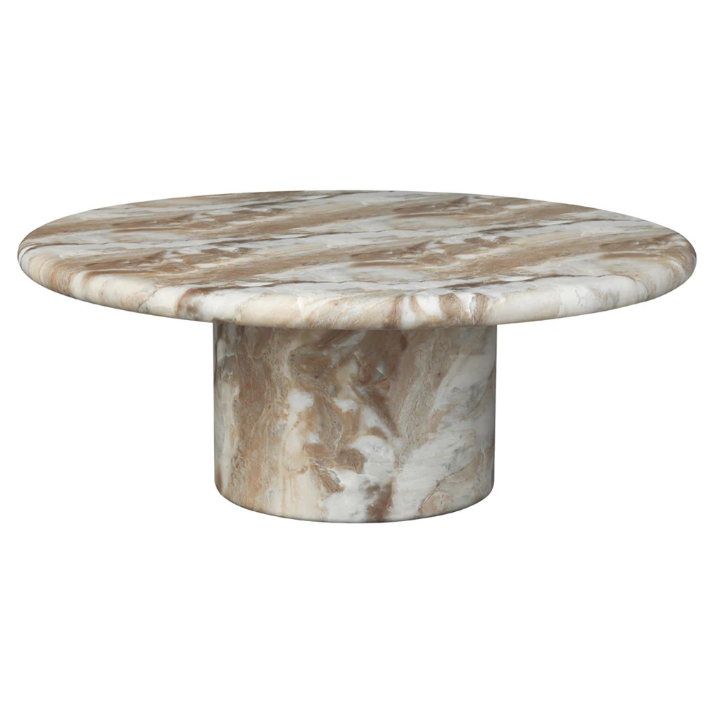 Zavier Modern Classic Brown Concrete Round Outdoor Coffee Table | Kathy Kuo Home