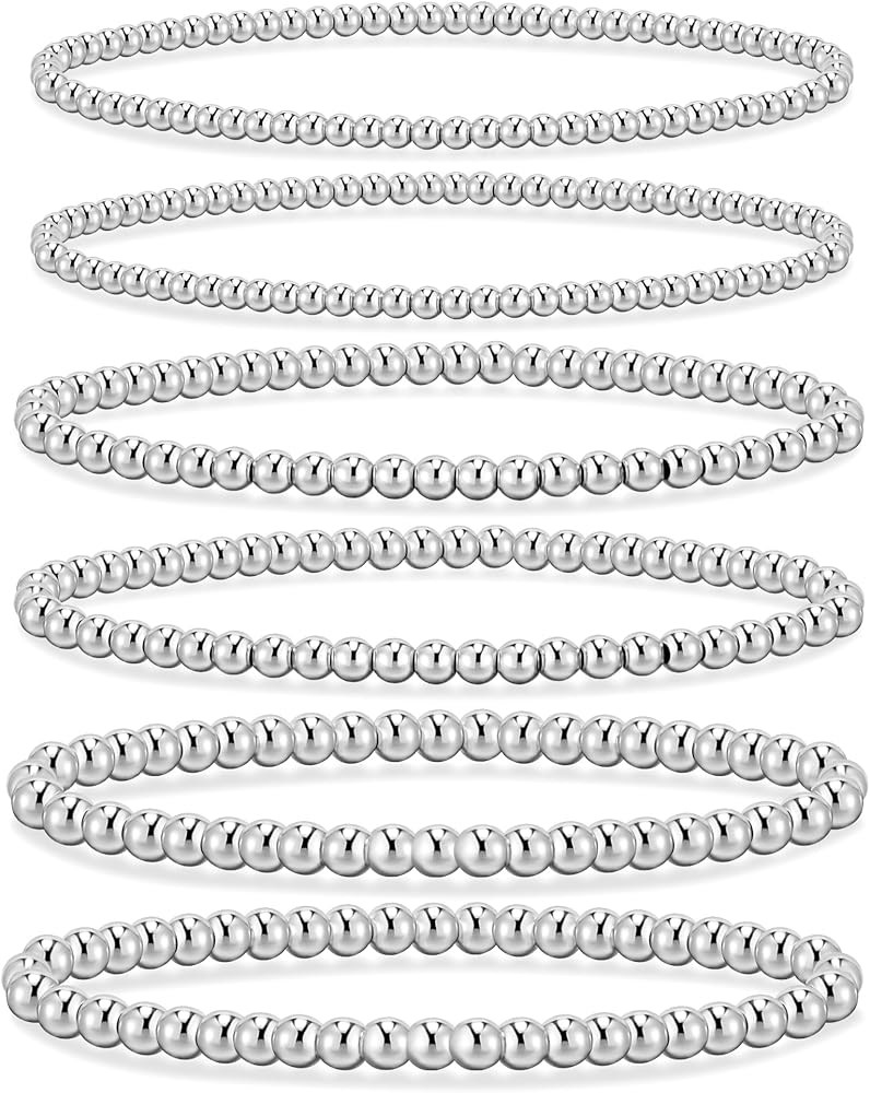 adoyi Gold Bracelets for Women, 14K Gold Plated Beaded Bracelets Gold Stretch Bead Ball Bracelet ... | Amazon (US)