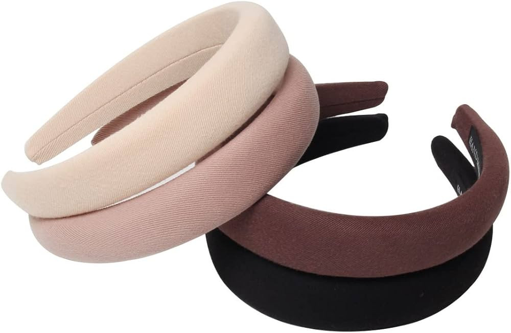 Cuizhiyu 4PK Simple Solid Headband with Sponge No Teeth Fabric Black Thick Hair Band Set for Women a | Amazon (US)