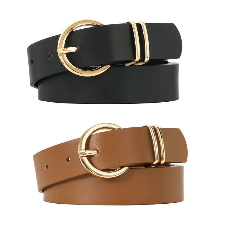 WHIPPY Women's Leather Belt Gold Buckle Waist Belts for Jeans Dress | Walmart (US)