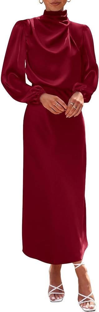 BTFBM Women's Long Sleeve Maxi Mock Neck Dresses | Amazon (US)