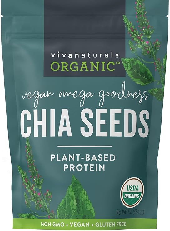 Viva Naturals Organic Chia Seeds - Plant-Based Omega 3 and Vegan Protein,Raw, Perfect for Smoothi... | Amazon (US)