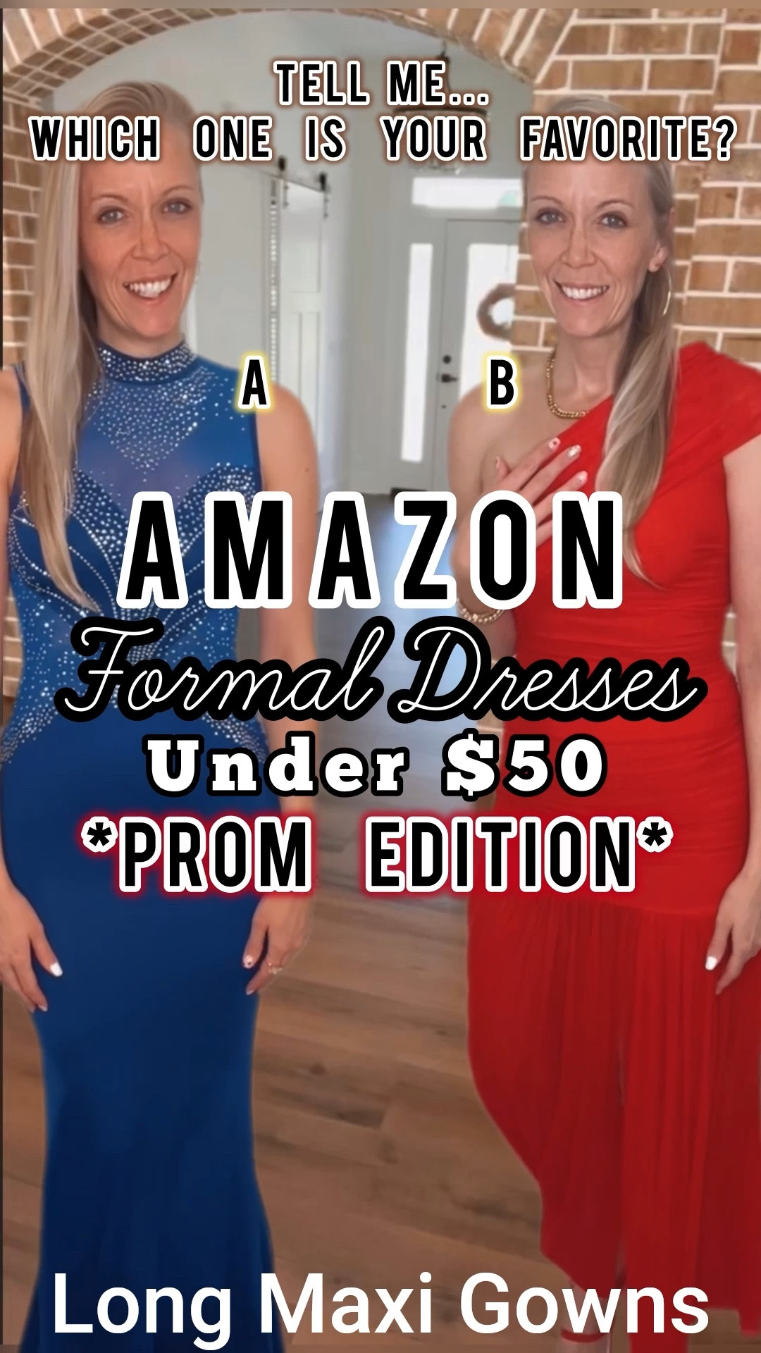 A or B?! Comment and tell me your favorite!
Both of these long maxi dress gowns are currently under $50 on Amazon!
I am wearing a size small in both. 
Sparkly gowns are totally trending and this blue dress has it all!

The red dress is super flattering and is equipped with layered stretchy fabric that acts as a contour so that you are looking your best🙌!
#prom prom dresses wedding guest dress black tie event gala dress fancy dress 

#LTKFindsUnder50 #LTKWedding #LTKParties