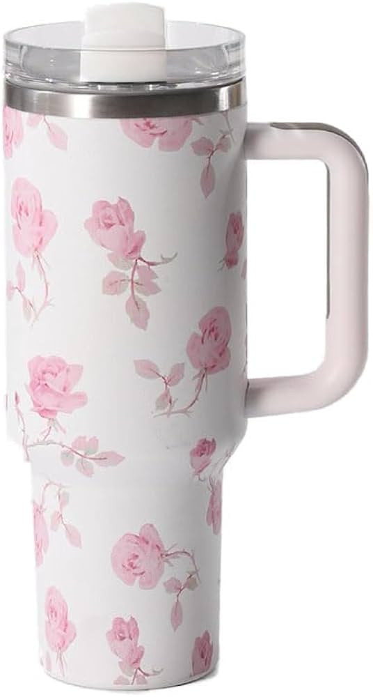 40 oz Flower Tumbler with Handle and Straw,Stainless Steel Insluated Cups Reusable Vacuum Travel ... | Amazon (US)