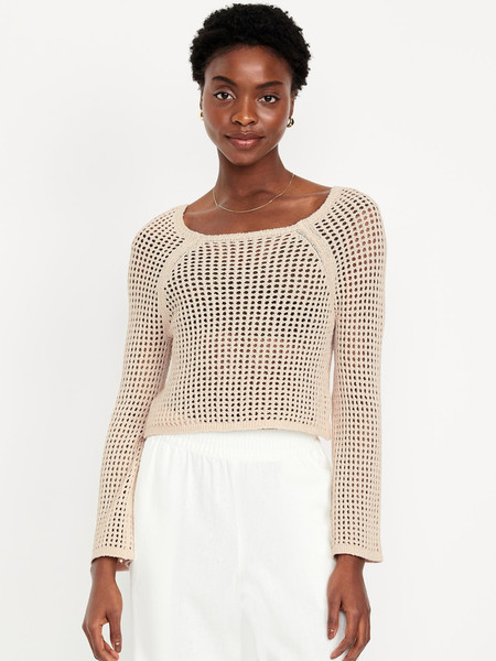 Open-Stitch Cropped Bouclé Sweater | Old Navy (US)